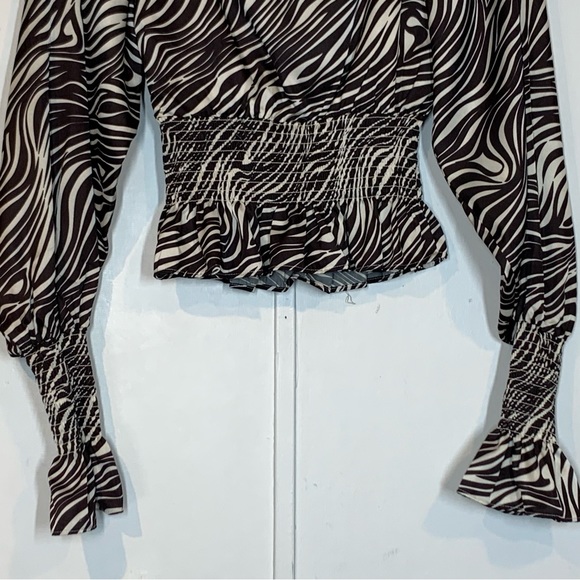 WAYF Heartbreaker Smock Waist Blouse in Espresso Zebra - Picture 9 of 13